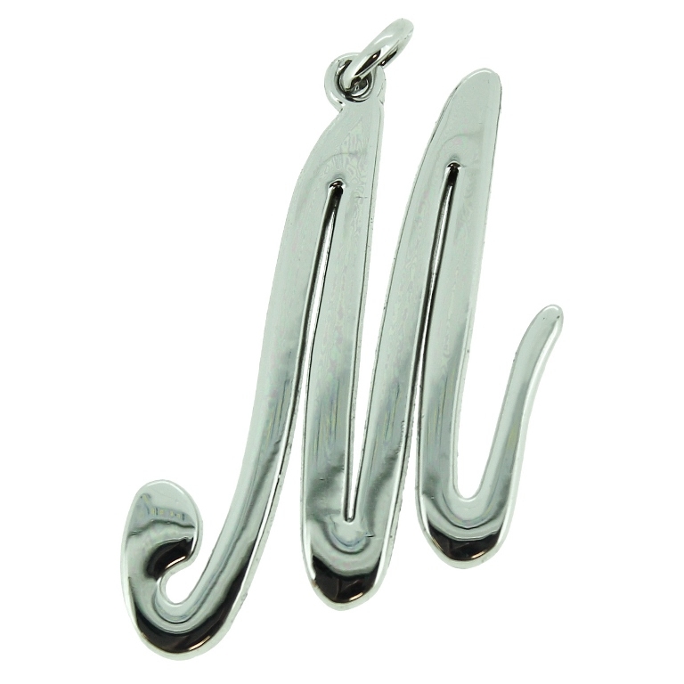 METAL - CHARMS PENDANT 1 HOLE UV COATING - LETTER M - 33x44x1.8mm SILVER COLOR - 1pc. Hole-1.8mm