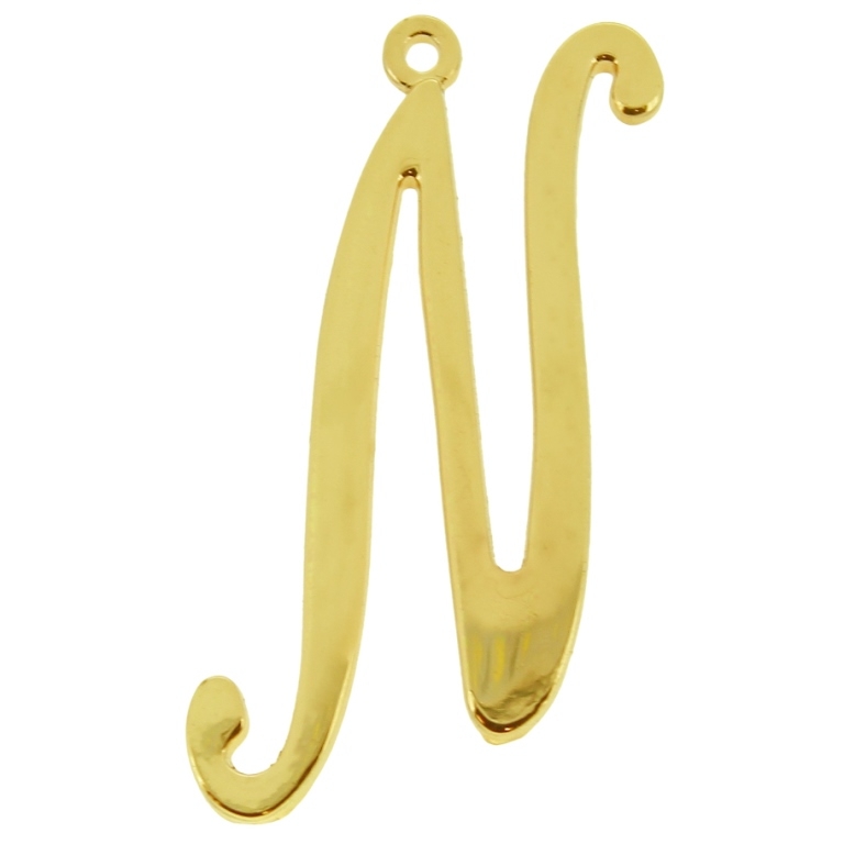 METAL - CHARMS PENDANT 1 HOLE UV COATING - LETTER N - 26x44x1.8mm GOLD COLOR - PACKAGE 10pcs. Hole-1.8mm