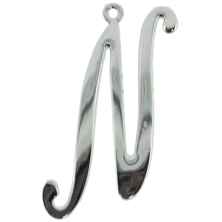 METAL - CHARMS PENDANT 1 HOLE UV COATING - LETTER N - 26x44x1.8mm SILVER COLOR - 1pc. Hole-1.8mm