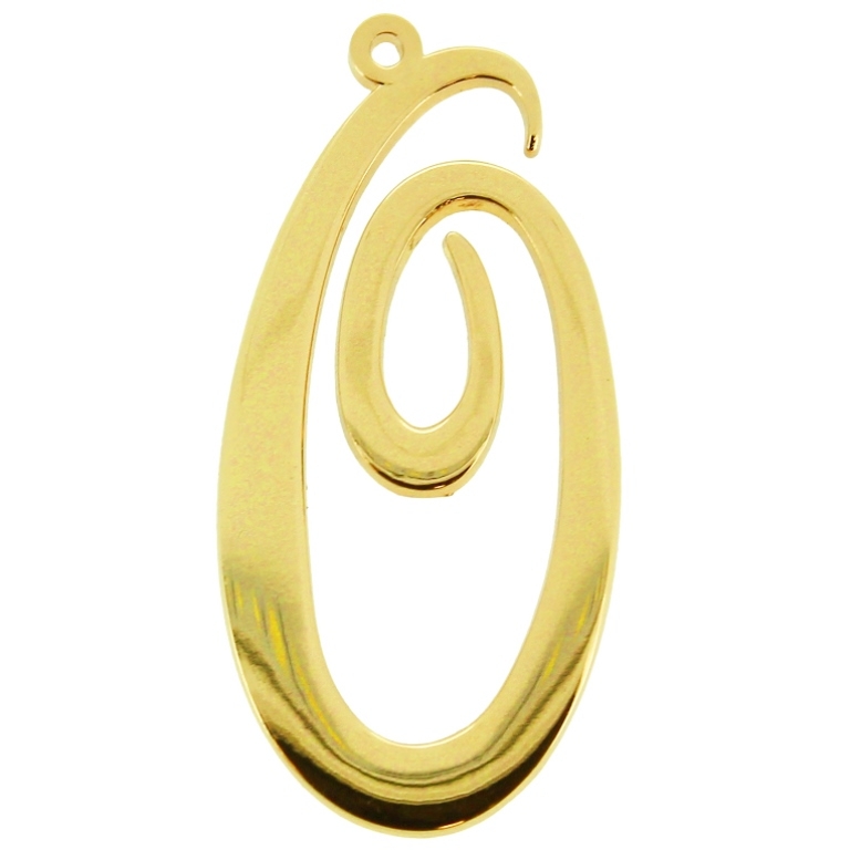 METAL - CHARMS PENDANT 1 HOLE UV COATING - LETTER O - 23x46x1.8mm GOLD COLOR - PACKAGE 10pcs. Hole-1.8mm