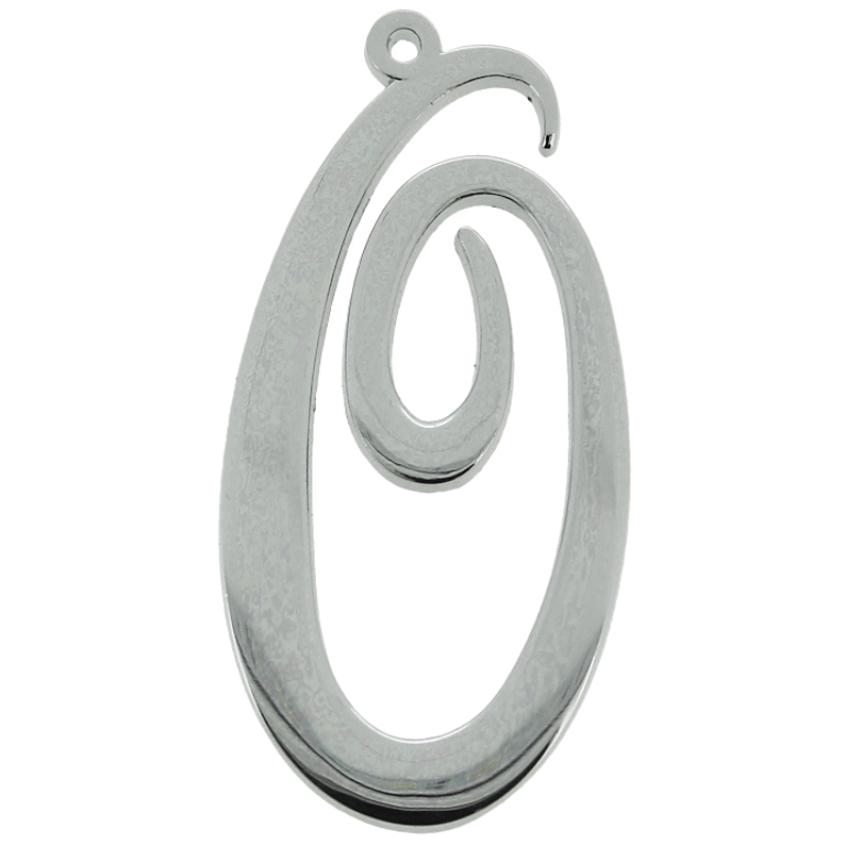 METAL - CHARMS PENDANT 1 HOLE UV COATING - LETTER O - 23x46x1.8mm SILVER COLOR - PACKAGE 10pcs. Hole-1.8mm