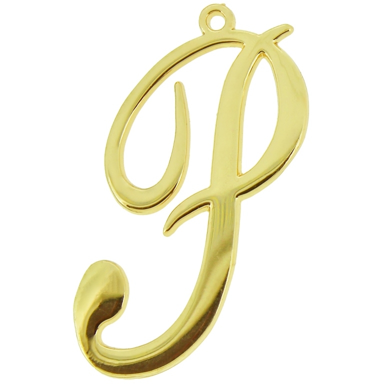 METAL - CHARMS PENDANT 1 HOLE UV COATING - LETTER P - 28x45x1.8mm GOLD COLOR - PACKAGE 10pcs. Hole-1.8mm