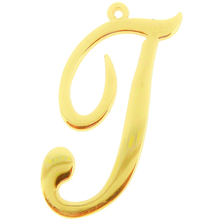 METAL - CHARMS PENDANT 1 HOLE UV COATING - LETTER T - 25x45x1.8mm GOLD COLOR - PACKAGE 10pcs. Hole-1.8mm