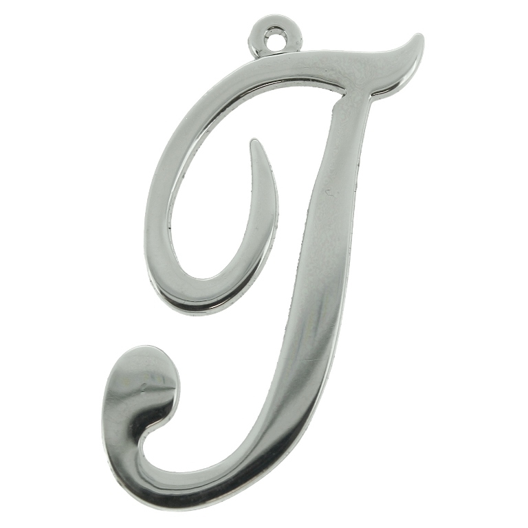 METAL - CHARMS PENDANT 1 HOLE UV COATING - LETTER T - 25x45x1.8mm SILVER COLOR - PACKAGE 10pcs. Hole-1.8mm