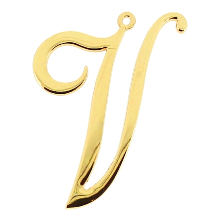 METAL - CHARMS PENDANT 1 HOLE UV COATING - LETTER V - 36x48x1.8mm GOLD COLOR - 1pc. Hole-1.8mm