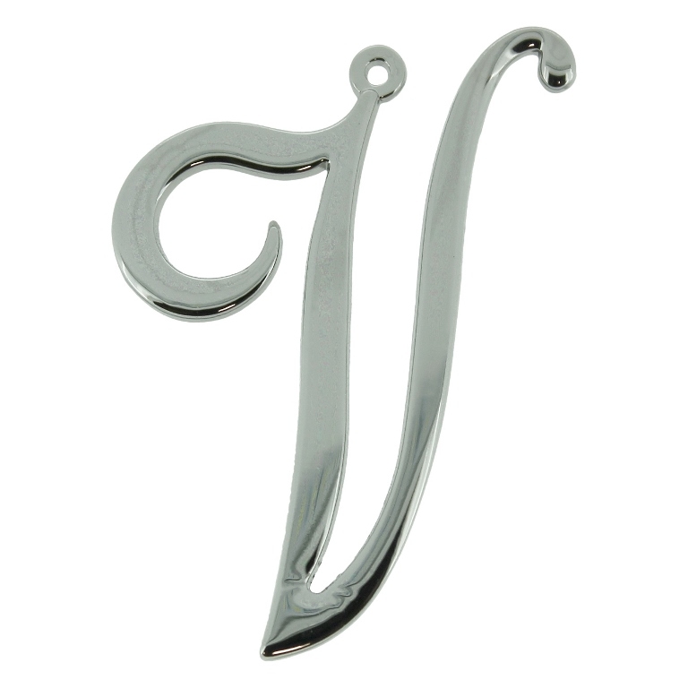 METAL - CHARMS PENDANT 1 HOLE UV COATING - LETTER V - 36x48x1.8mm SILVER COLOR - PACKAGE 10pcs. Hole-1.8mm