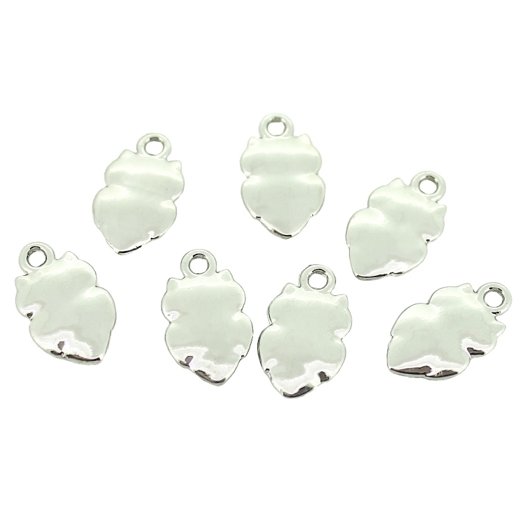 METAL - CHARMS PENDANT 1 HOLE UV COATING - OWL 01 - 10x16x2mm SILVER COLOR - 8pcs. Hole-2.0mm