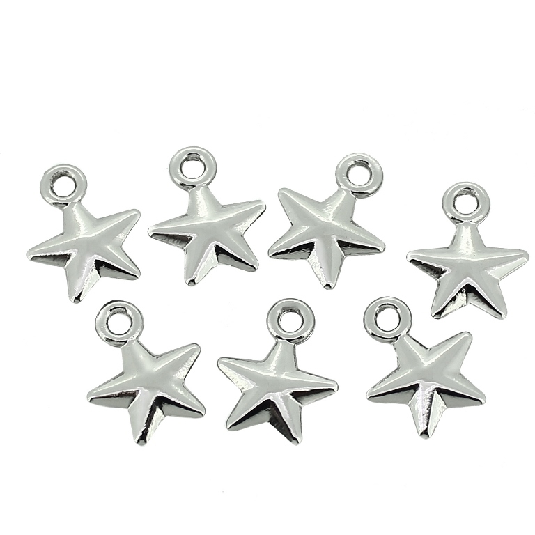 METAL - CHARMS PENDANT 1 HOLE UV COATING - STAR 02 - 11.5x14x2mm SILVER COLOR - 10pcs. Hole-2.0mm