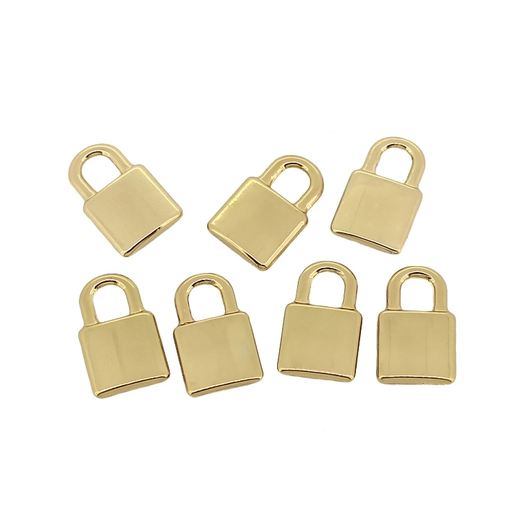 METAL - CHARMS PENDANT 1 HOLE UV COATING - PADLOCK 01 - 9x14x1.8mm GOLD COLOR - 10pcs. Hole-4.0mm