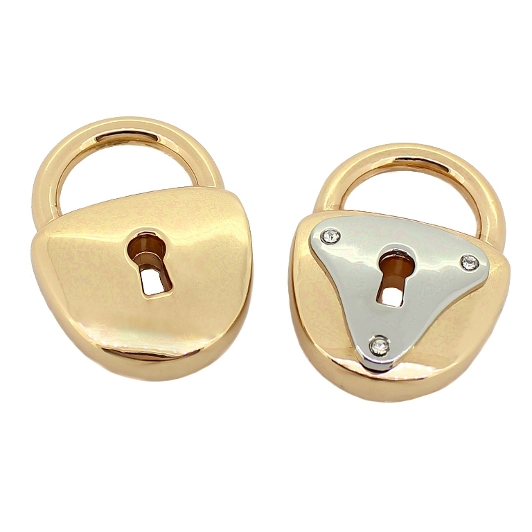 METAL - CHARMS PENDANT 1 HOLE UV COATING - PADLOCK 02 - 28x38x10mm GOLD COLOR - 1pc. Hole-17x9mm