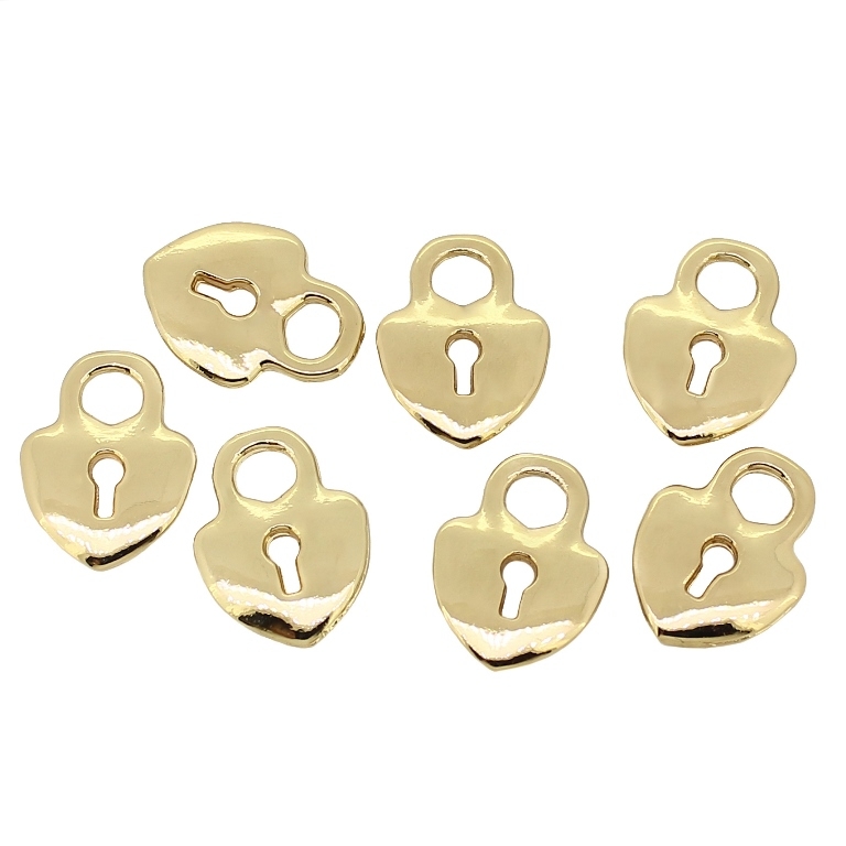 METAL - CHARMS PENDANT 1 HOLE UV COATING - PADLOCK 03 HEART - 12x15x1.8mm GOLD COLOR - PACKAGE 50pcs. Hole-4.0mm