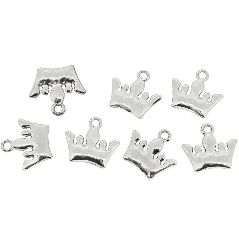 METAL - CHARMS PENDANT 1 HOLE UV COATING - CROWN 01 - 16x15x2mm SILVER COLOR - 10pcs. Hole-2.0mm