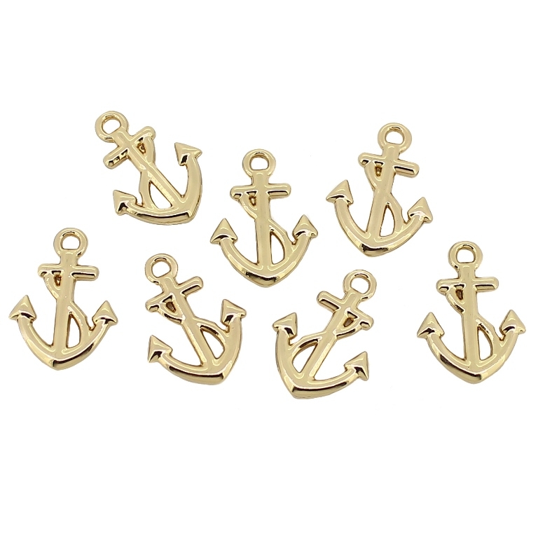 METAL - CHARMS PENDANT 1 HOLE UV COATING - ANCHOR 01 - 12.5x17x2mm GOLD COLOR - PACKAGE 50pcs. Hole-2.0mm