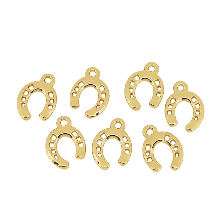 METAL - CHARMS PENDANT 1 HOLE UV COATING - HORSESHOE 01 - 12x16x1.8mm GOLD COLOR - 8pcs. Hole-1.8mm