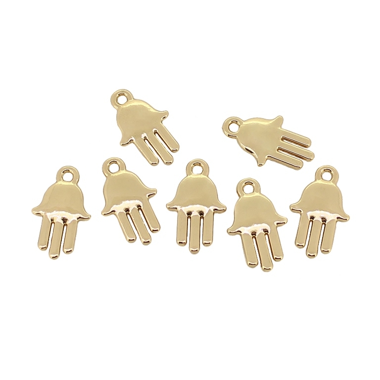 METAL - CHARMS PENDANT 1 HOLE UV COATING - THE HAND OF FATIMA 01 - 11x18x1.8mm GOLD COLOR - 10pcs. Hole-1.8 mm