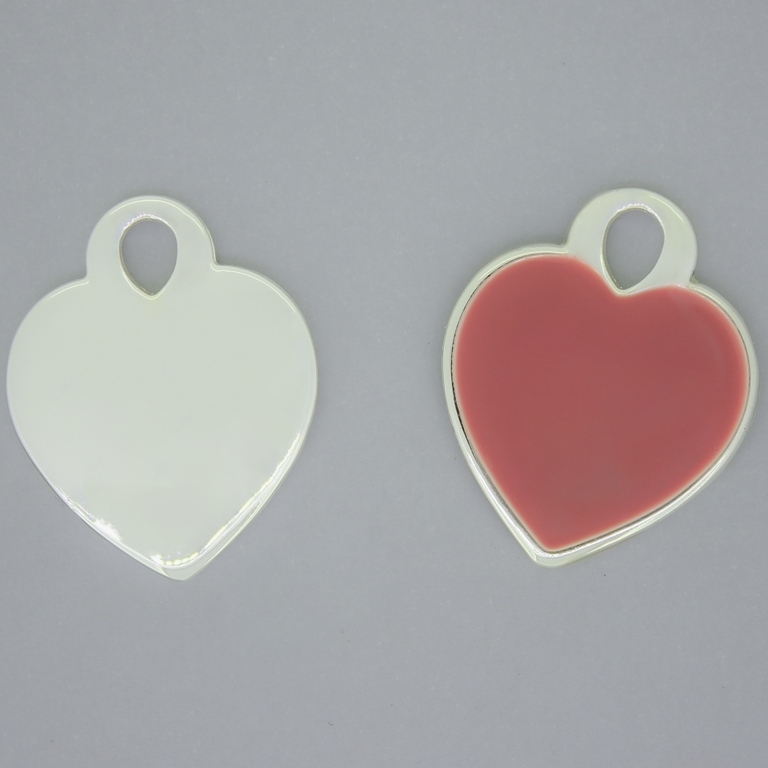 METAL BEADS WITH ENAMEL - UV - PENDANT - HEART 01 - 22x27x2.5mm SILVER AND PINK - 4pcs. Hole-4.0mm