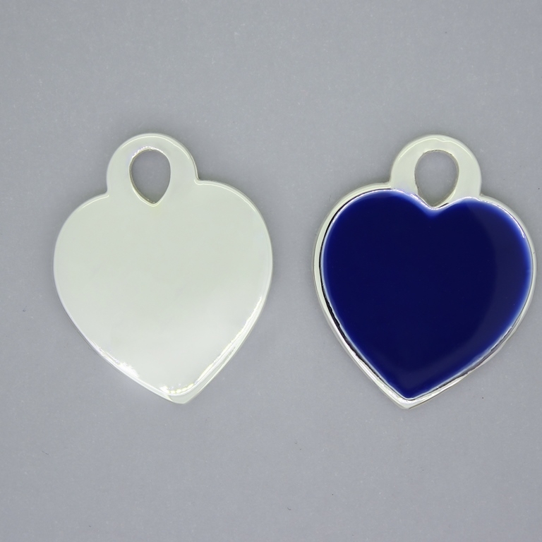 METAL BEADS WITH ENAMEL - UV - PENDANT - HEART 01 - 22x27x2.5mm SILVER AND BLUE - PACKAGE 20pcs. Hole-4.0mm