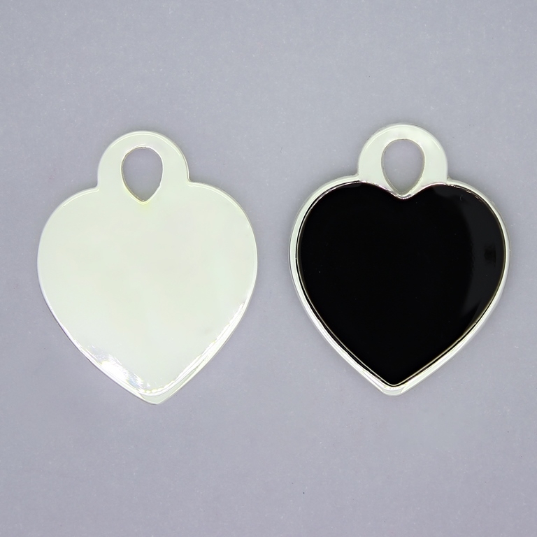 METAL BEADS WITH ENAMEL - UV - PENDANT - HEART 01 - 22x27x2.5mm SILVER AND BLACK - 4pcs. Hole-4.0mm