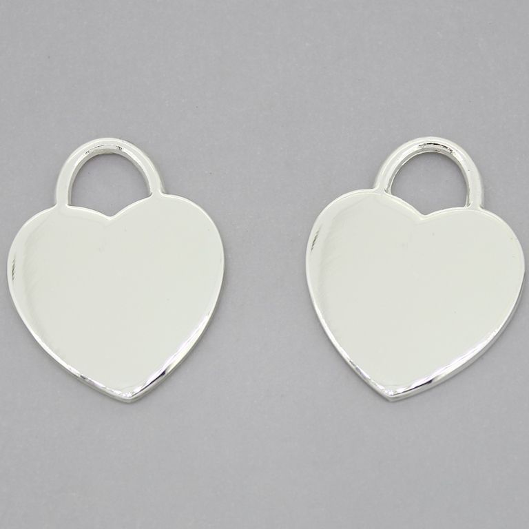 METAL - CHARMS PENDANT 1 HOLE UV COATING - HEART 02 - 25x31x2mm SILVER COLOR - PACKAGE 20pcs. Hole-7.0mm