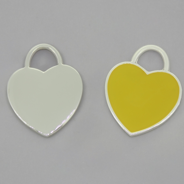 METAL BEADS WITH ENAMEL - UV - PENDANT - HEART 02 - 25x31x2mm SILVER AND YELLOW - 4pcs. Hole-7.0mm