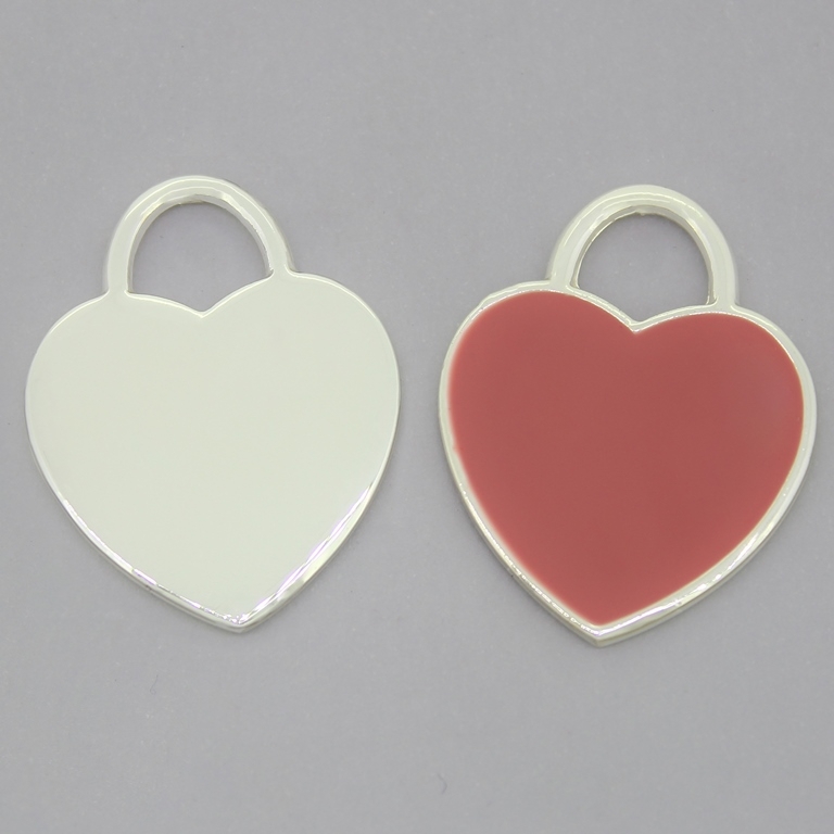 METAL BEADS WITH ENAMEL - UV - PENDANT - HEART 02 - 25x31x2mm SILVER AND PINK - 4pcs. Hole-7.0mm