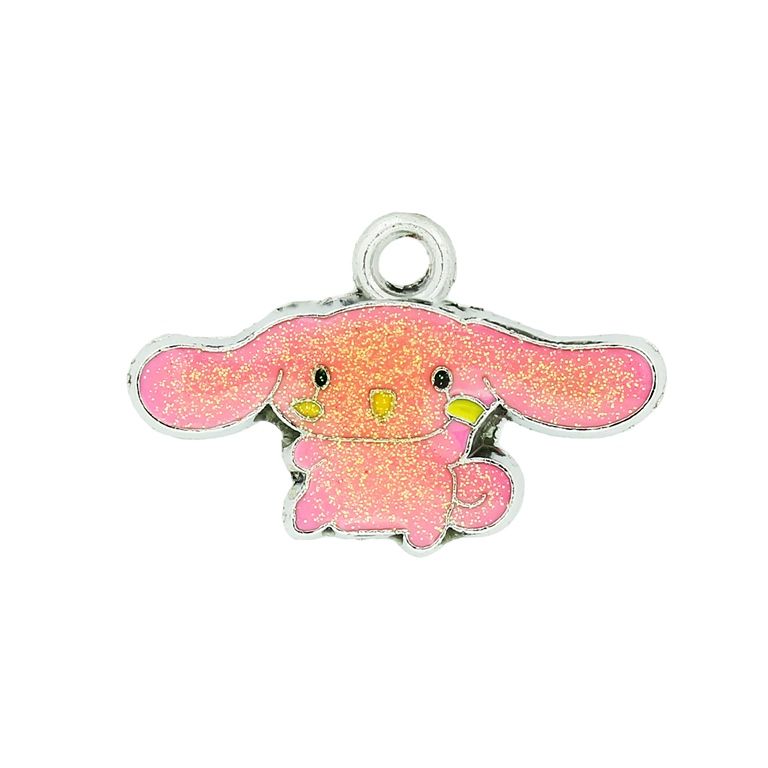 МЕТАЛНИ МЪНИСТА - ВИСУЛКА С ЕМАЙЛ - ЗАЕК 01 - 26х16х1.5мм РОЗОВО - ПАКЕТ 50 бр. Отвор-2.5мм