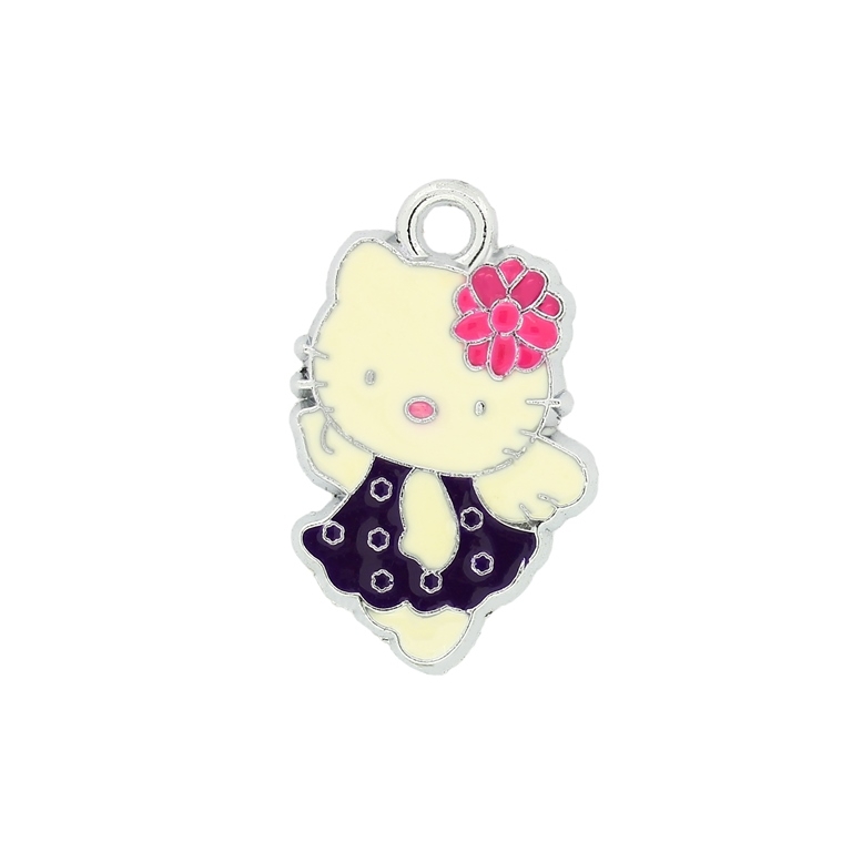 METAL BEADS - ENAMEL PENDANT - KITTY 10 DOTS - 16х25х1.5 MM PURPLE-PINK - 10pcs. Hole:3.0mm