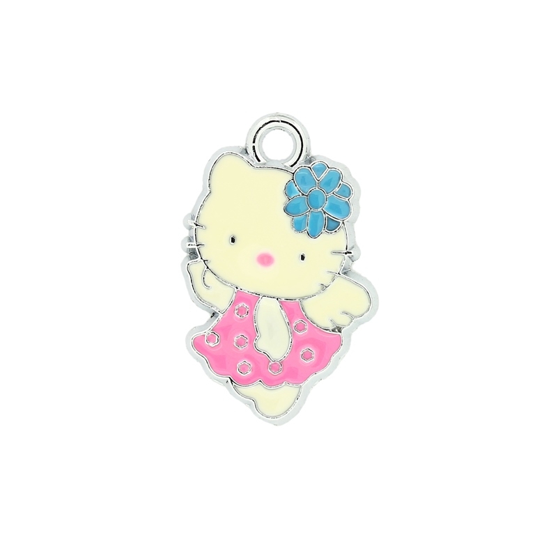 METAL BEADS - ENAMEL PENDANT - KITTY 10 DOTS - 16х25х1.5 MM PINK-BLUE - 10pcs. Hole:3.0mm