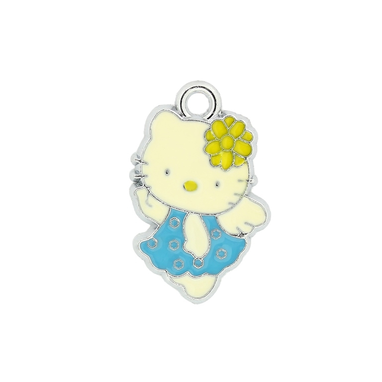 METAL BEADS - ENAMEL PENDANT - KITTY 10 DOTS - 16х25х1.5 MM BLUE-YELLOW - 50pcs. Hole:3.0mm