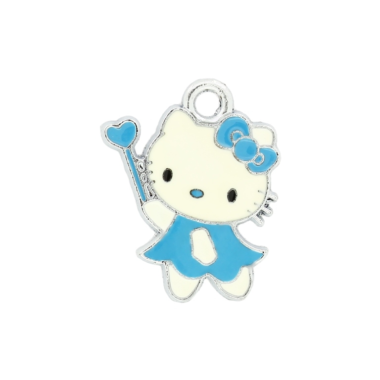 METAL BEADS - ENAMEL PENDANT - KITTY 16 FAIRY - 19х23х1.5 MM BLUE - 10pcs. Hole:2.5mm