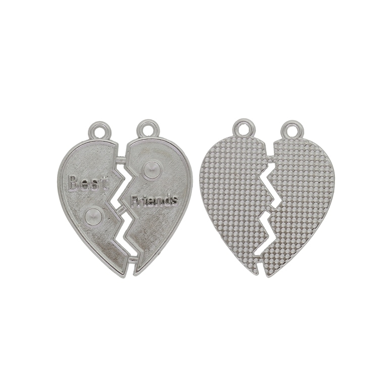 METAL BEADS - PENDANT - HEART BROKEN 01 BEST FRIENDS - 26x30x2mm NICKEL - PACKAGE 20pcs. Hole-2x2.0mm