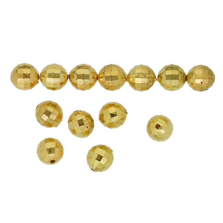 METAL PLATED PLASTIC / CCB BEADS - BALL FACETED - 10mm GOLD - PACKAGE 500g Hole-1.9mm (900pcs.)