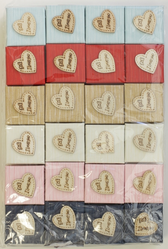 RING BOX - 5x5x3cm - HEART 01 - MIX COLORS - PACKAGE 24pcs.