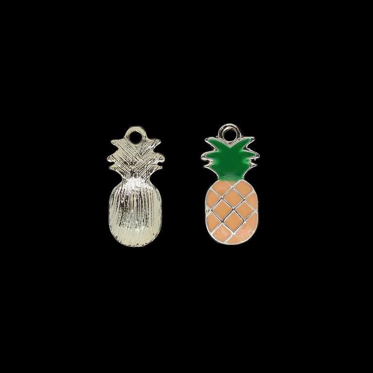 METAL BEADS WITH ENAMEL - UV - PENDANT - PINEAPPLE 01 - 12x25x3mm GOLD AND ORANGE (LIGHT) - 2pcs. Hole-2.5mm