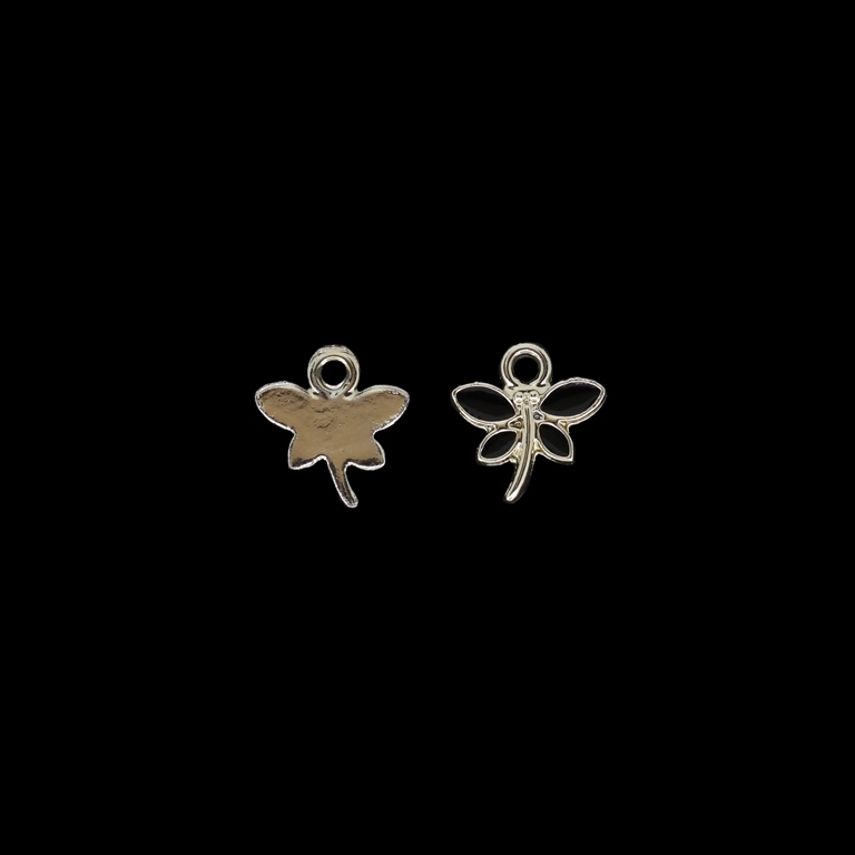 METAL BEADS WITH ENAMEL - UV - PENDANT - DRAGONFLY 02 - 13x14x2mm GOLD AND BLACK - 4pcs. Hole-2.2mm