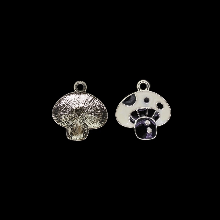 METAL BEADS WITH ENAMEL - UV - PENDANT - MUSHROOM 01 - 19x21x2mm GOLD AND ECRU - 2pcs. Hole-2.2mm