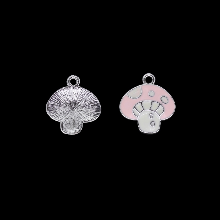 METAL BEADS WITH ENAMEL - UV - PENDANT - MUSHROOM 01 - 19x21x2mm NICKEL AND PINK - PACKAGE 30pcs. Hole-2.2mm