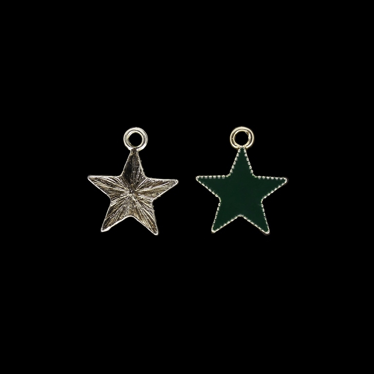 METAL BEADS WITH ENAMEL - UV - PENDANT - STAR 05 - 18x21x2mm GOLD AND GREEN (DARK) - 2pcs. Hole-2.7mm