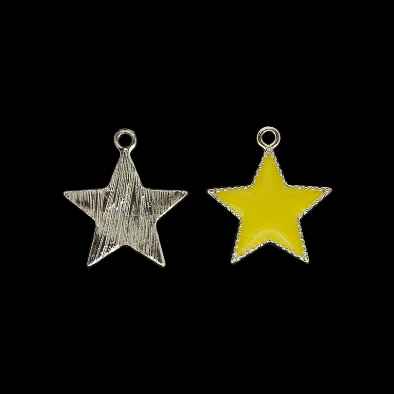 METAL BEADS WITH ENAMEL - UV - PENDANT - STAR 05 - 24x26x3mm GOLD AND YELLOW - PACKAGE 30pcs. Hole-2.6mm