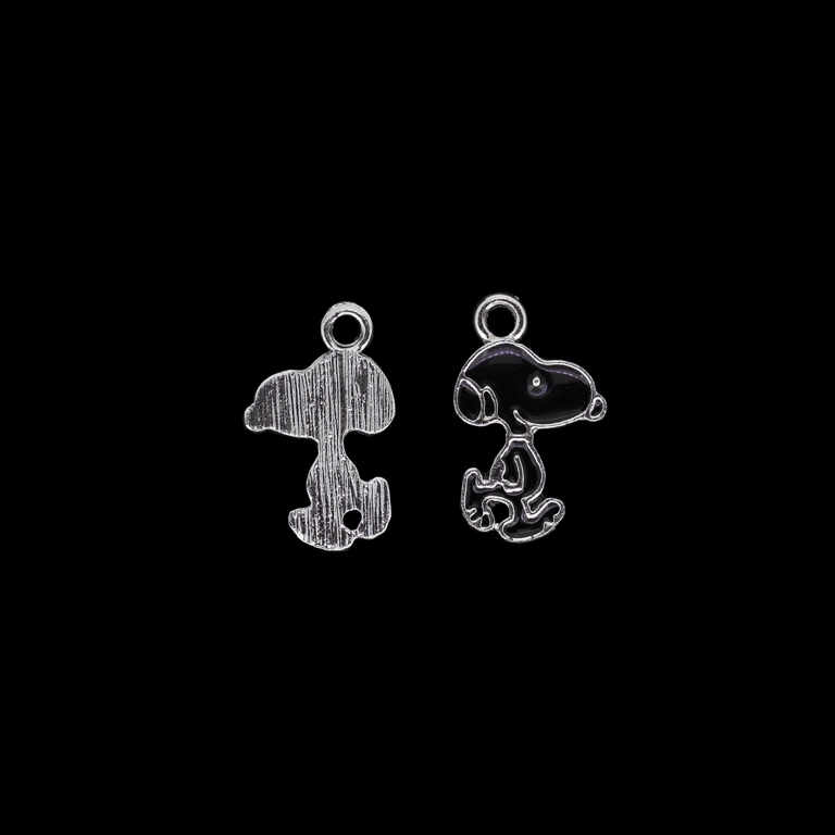 METAL BEADS WITH ENAMEL - UV - PENDANT - DOG 02 - 14x22x2mm NICKEL AND BLACK - 4pcs. Hole-2.6mm