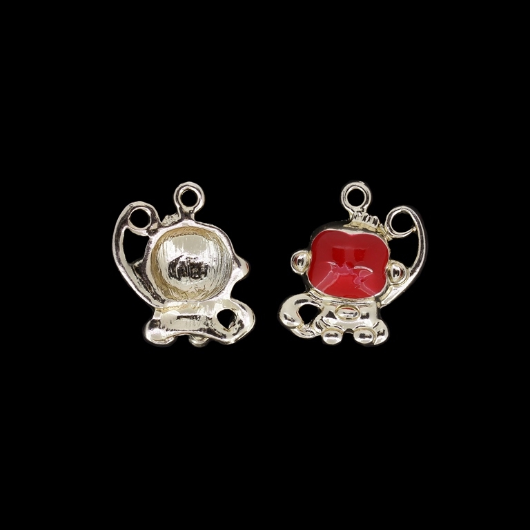 METAL BEADS WITH ENAMEL - UV - PENDANT - MONKEY 01 - 19x23x5mm GOLD AND RED - PACKAGE 30pcs. Hole-2.2mm