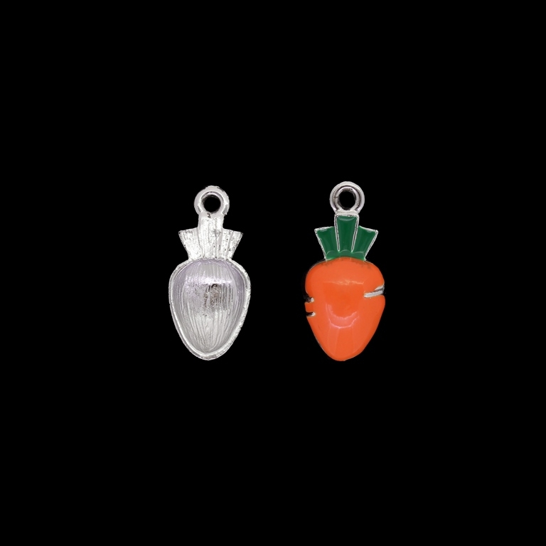 METAL BEADS WITH ENAMEL - UV - PENDANT - CARROT 01 - 11x25x5mm NICKEL AND ORANGE - 2pcs. Hole-2.0mm