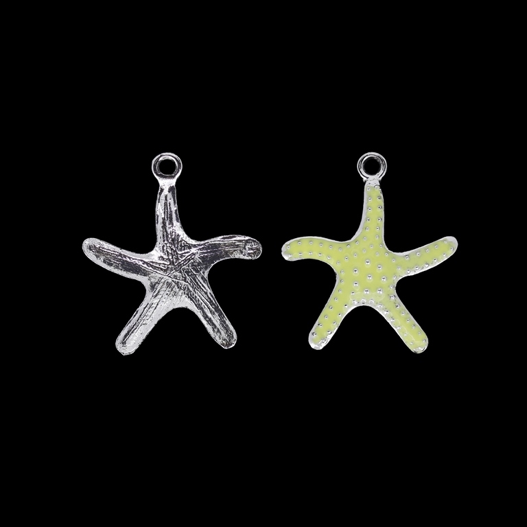 METAL BEADS WITH ENAMEL - UV - PENDANT - STARFISH 02 - 25x28x3mm NICKEL AND YELLOW - PACKAGE 30pcs. Hole-2.4mm