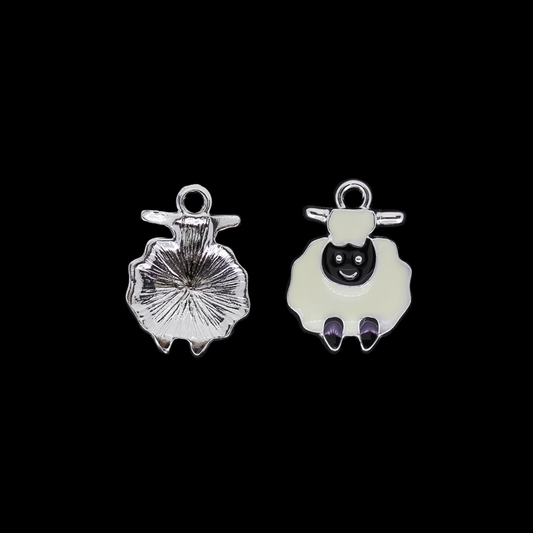 METAL BEADS WITH ENAMEL - UV - PENDANT - SHEEP 02 - 17x24x2mm NICKEL AND ECRU - 2pcs. Hole-2.8mm