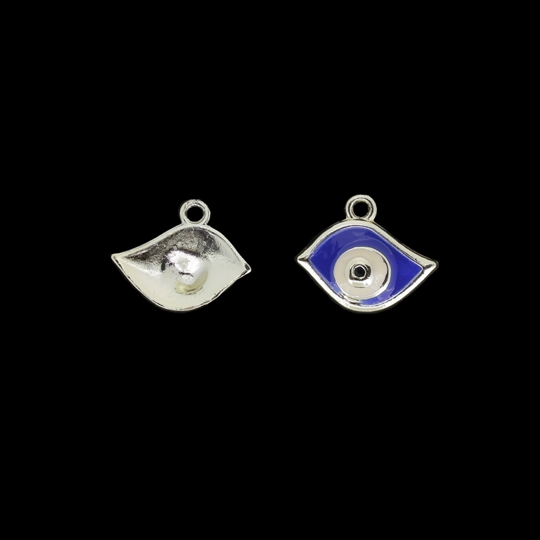 METAL BEADS WITH ENAMEL - UV - PENDANT - EYE ASYMMETRIC - 20x16x3mm GOLD AND BLUE-WHITE - PACKAGE 40pcs. Hole-2.2mm