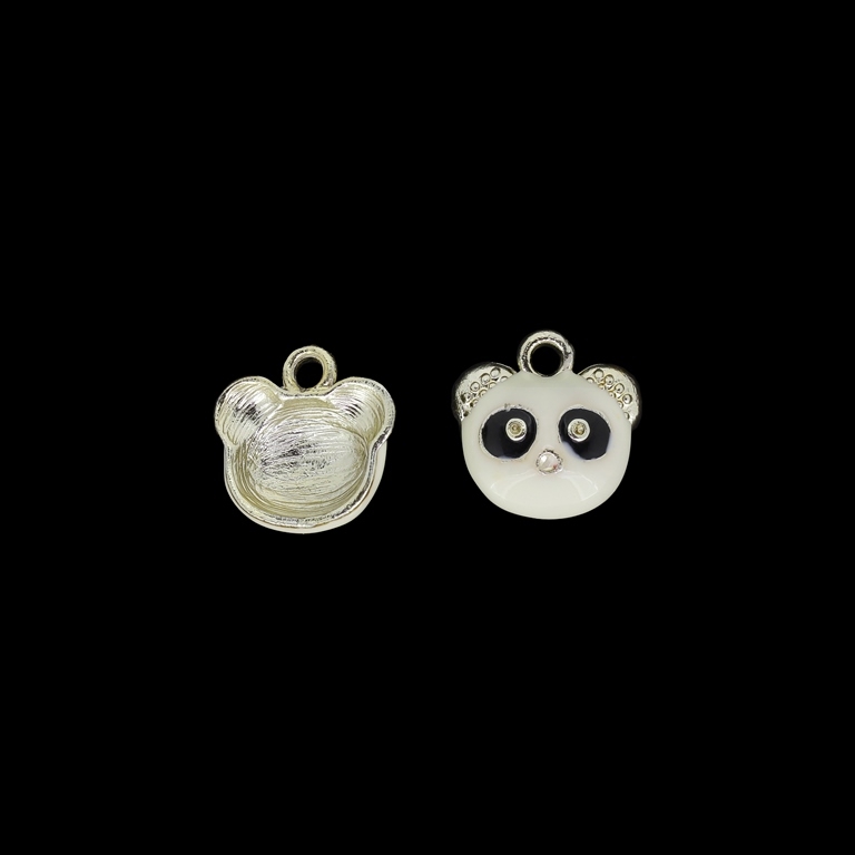 METAL BEADS WITH ENAMEL - UV - PENDANT - PANDA HEAD 02 - 16x16x5mm GOLD AND ECRU - 4pcs. Hole-2.6mm