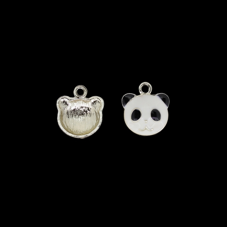 METAL BEADS WITH ENAMEL - UV - PENDANT - PANDA HEAD 03 - 16x18x4mm GOLD AND ECRU - 4pcs. Hole-2.2mm