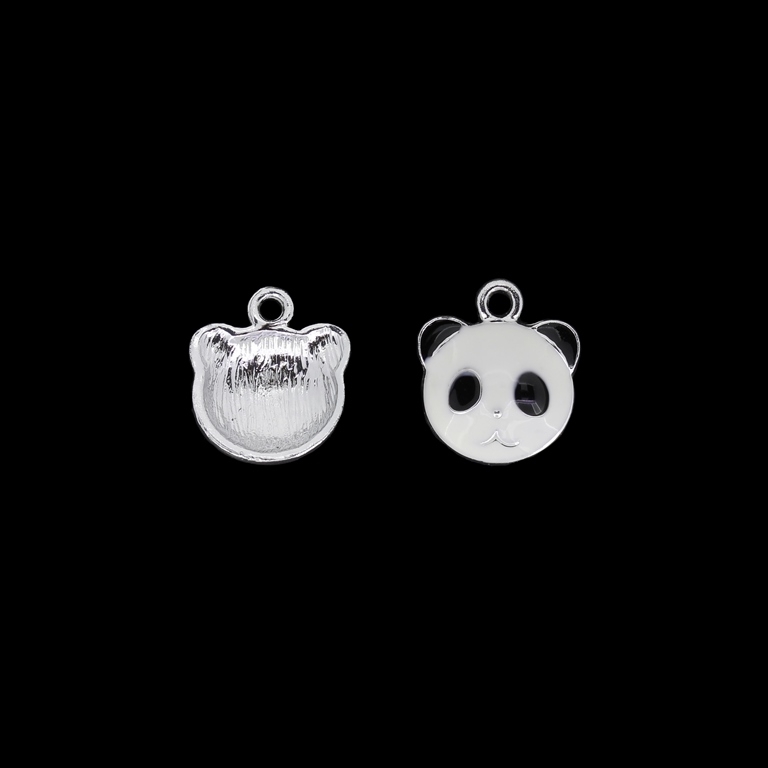 METAL BEADS WITH ENAMEL - UV - PENDANT - PANDA HEAD 03 - 16x18x4mm NICKEL AND WHITE - PACKAGE 40pcs. Hole-2.2mm