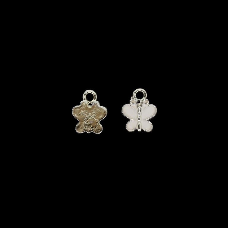 METAL BEADS WITH ENAMEL - UV - PENDANT - BUTTERFLY 04 - 12x14x2mm GOLD AND WHITE - PACKAGE 40pcs. Hole-2.4mm