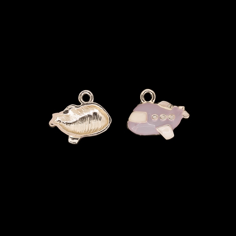 METAL BEADS WITH ENAMEL - UV - PENDANT - AIRPLANE 01 - 20x17x4mm GOLD AND PURPLE (LIGHT) - 2pcs. Hole-2.5mm